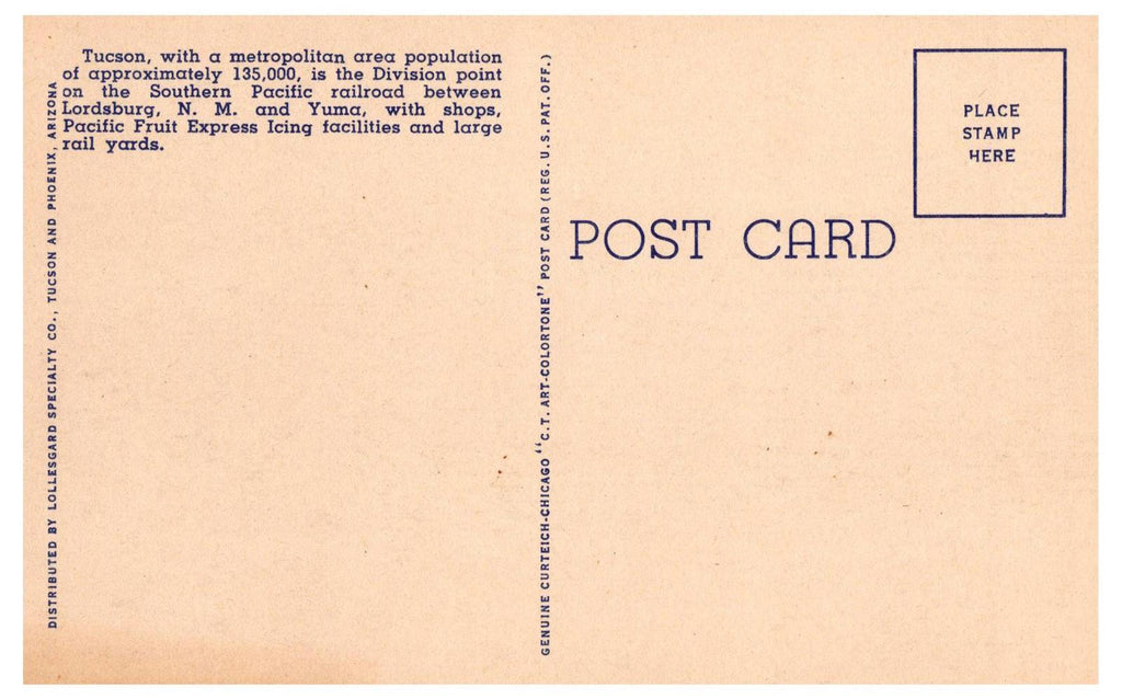 Postcard Linen Lollesgard Specialty Southern Pacific Depot Tucson Arizona UNP
