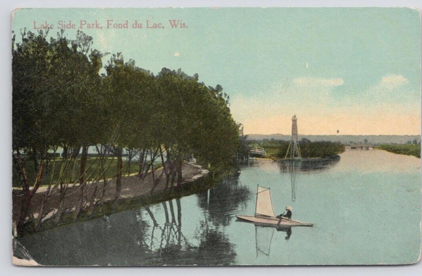 Postcard Lake Side Park Fond du Lac Wis Red Letter EC Kropp PM Jan 20 1946