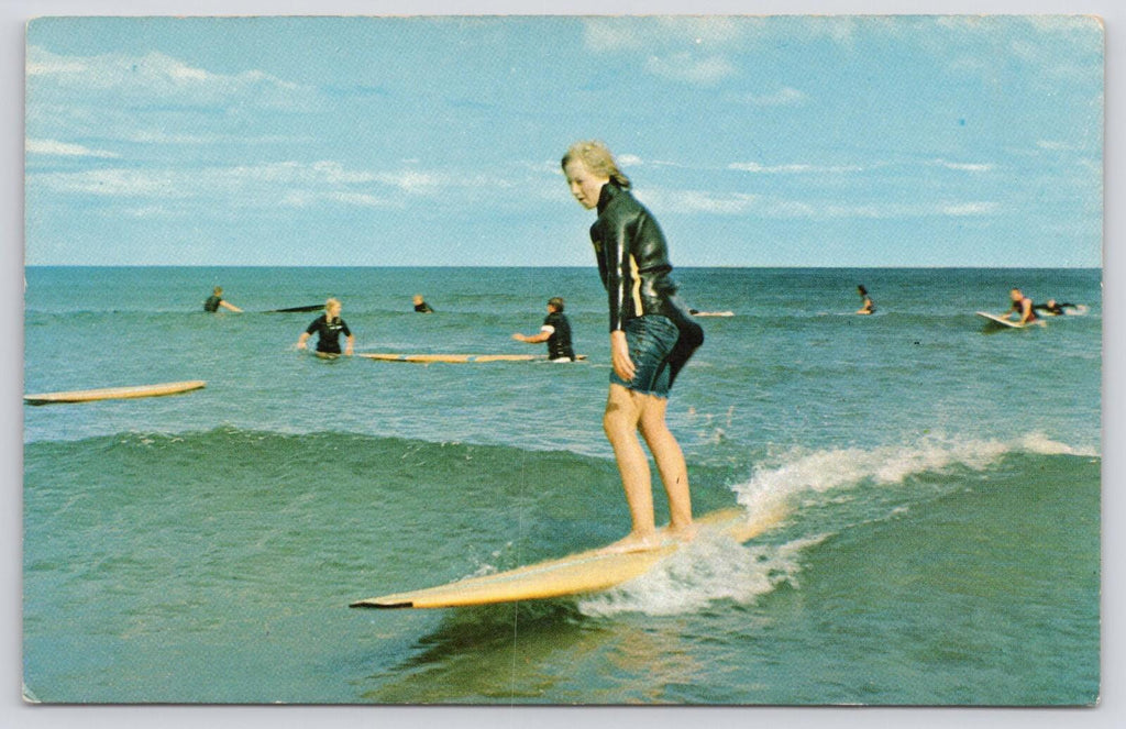 Postcard Surfing at Long Sands York Beach Maine Wakefield Trading Co UNP
