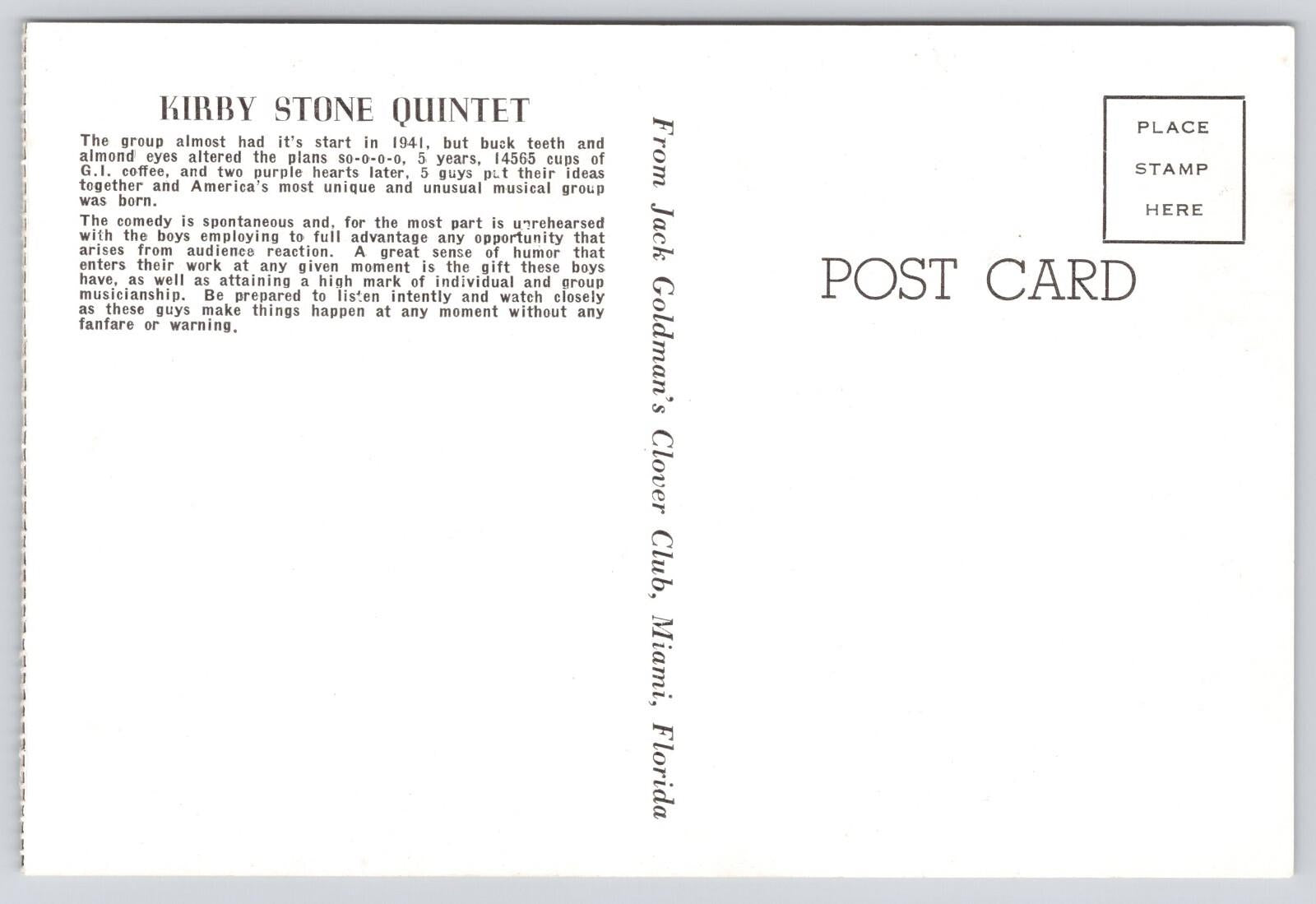 Postcard Kirby Stone Quintet Jack Goldman's Clover Club Miami Florida Cow-Eyes