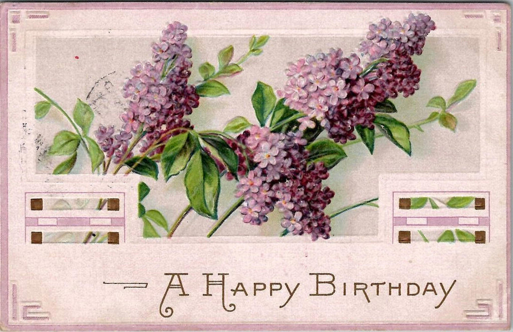 Postcard A Happy Birthday Lavendar Lilacs Solio # 109 Antique