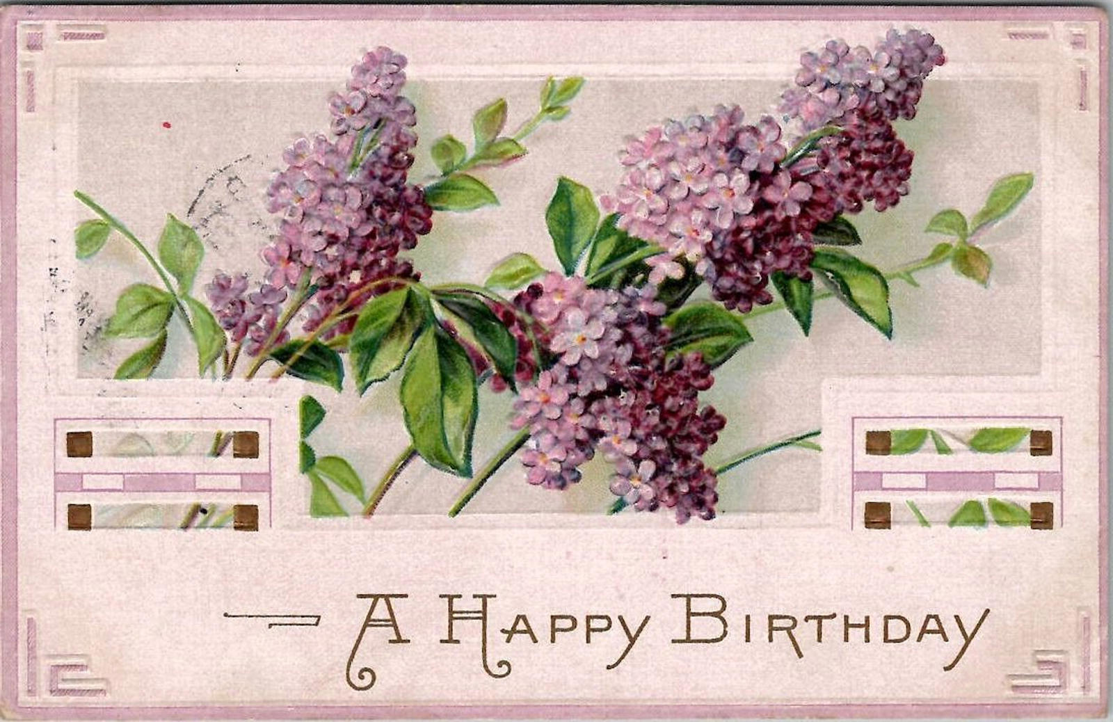 Postcard A Happy Birthday Lavendar Lilacs Solio # 109 Antique