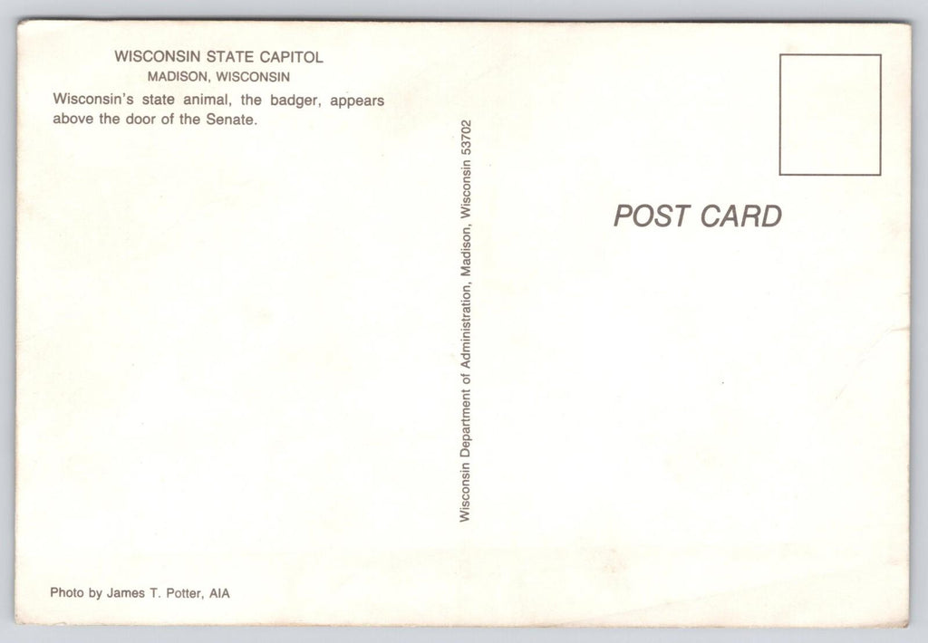 Postcard Wisconsin State Capitol Madison WI Badger Senate James T Potter