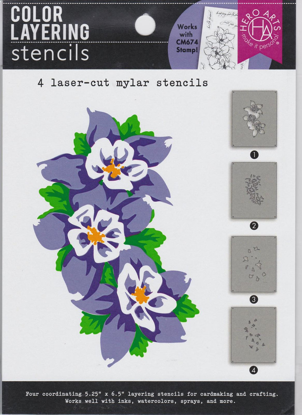 SA220 Wild Columbine Stencils Color Layering Hero Arts 085700939867 NIP