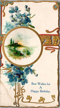 Antique Birthday Greeting Note Card (blank back) embossed gold gilt ephemera