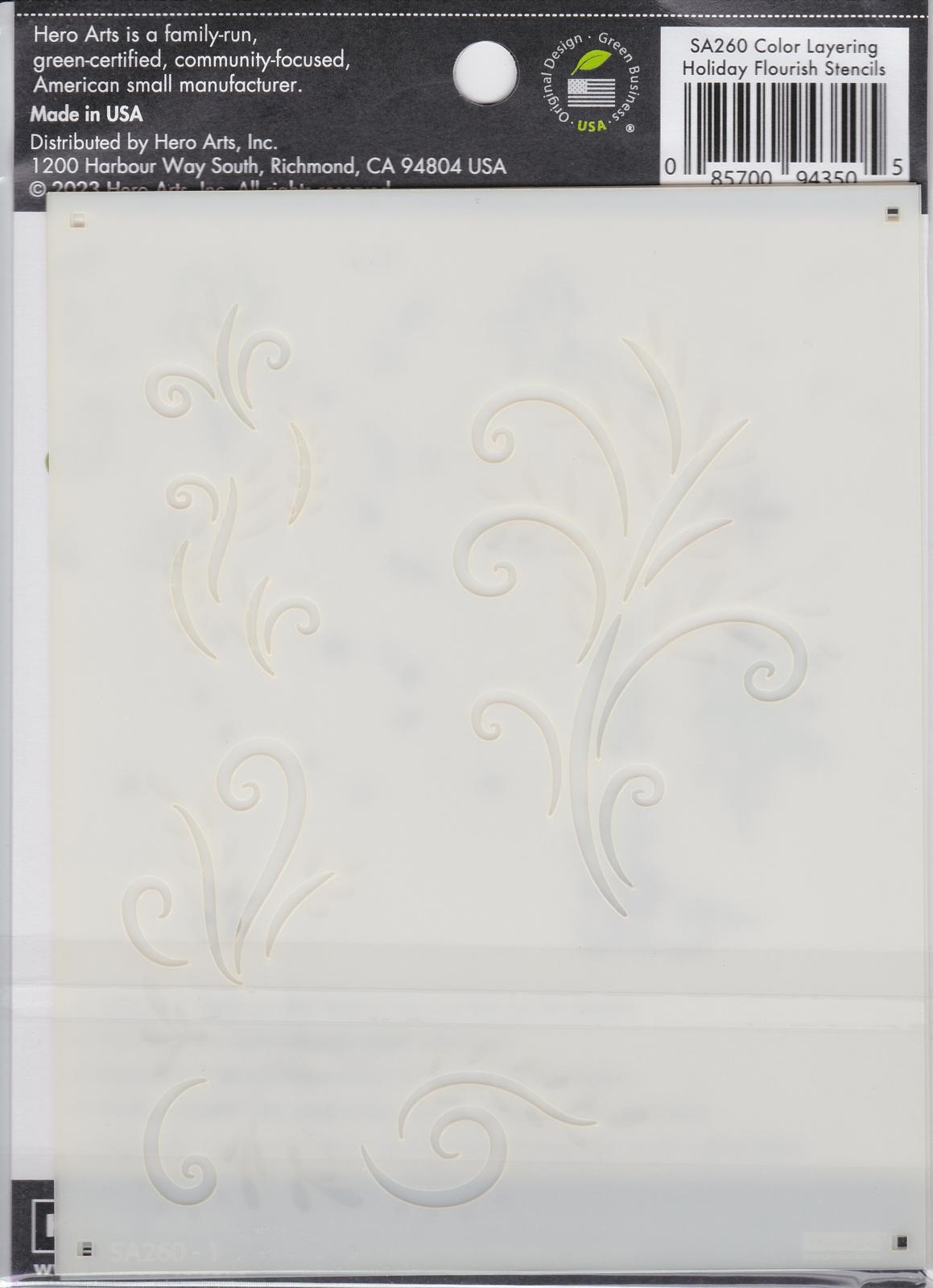 SA260 Holiday Flourish Stencils Color Layering Hero Arts 085700943505 NIP