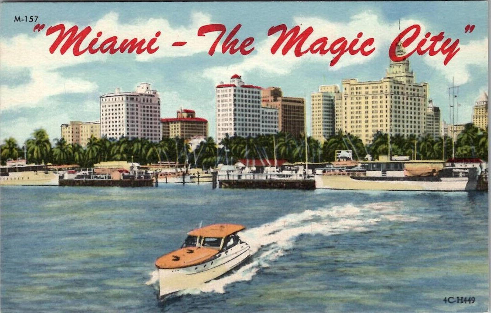 Miami The Magic City Florida Linen Postcard Art-Colortone UNP crisp edges