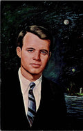 Postcard Robert F Kennedy Art Portrait 1970 Moon & Island in background