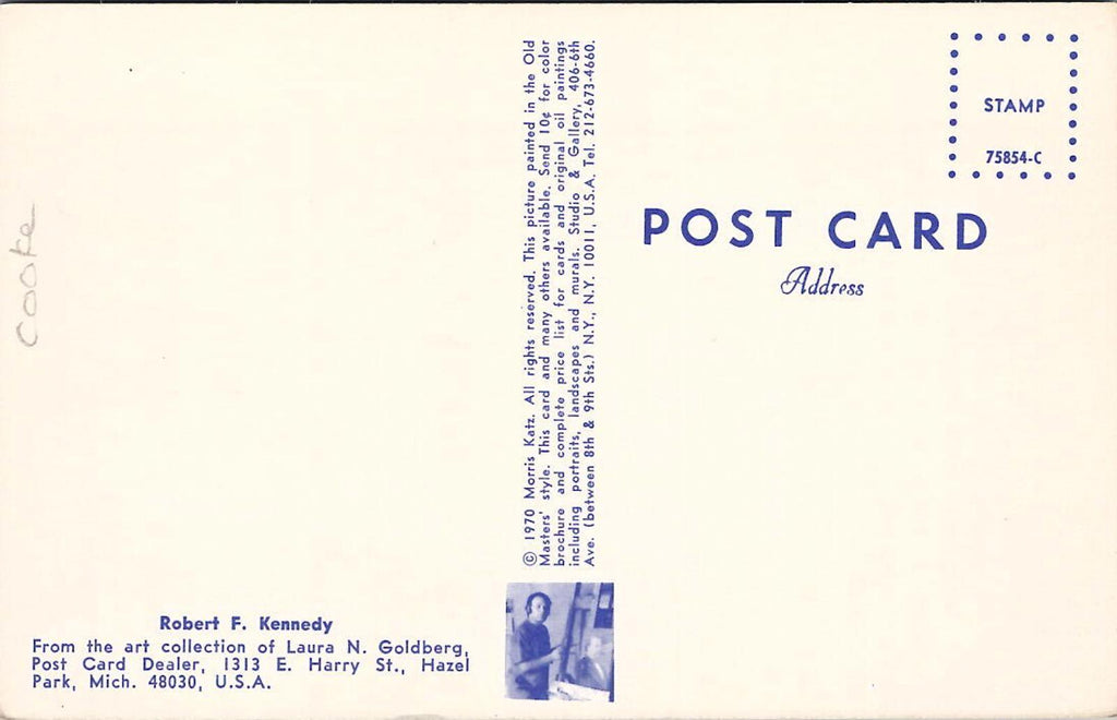 Postcard Robert F Kennedy Art Portrait 1970 Moon & Island in background