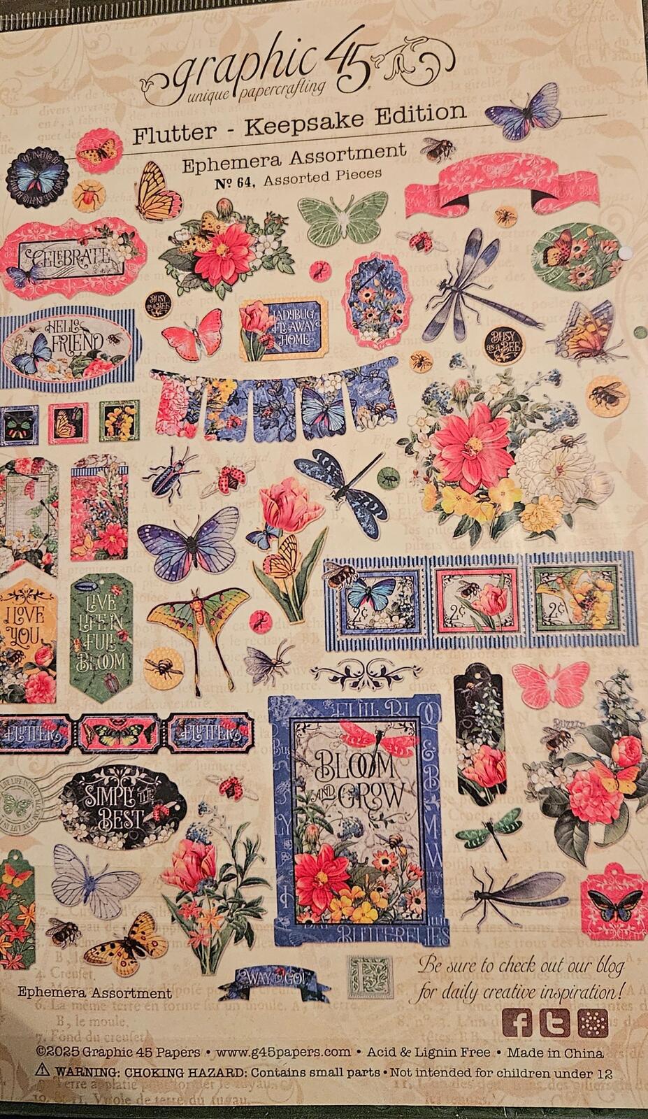 Graphic 45 Flutter 12x12 Keepsake Edition Paper Stickers Ephemera pack