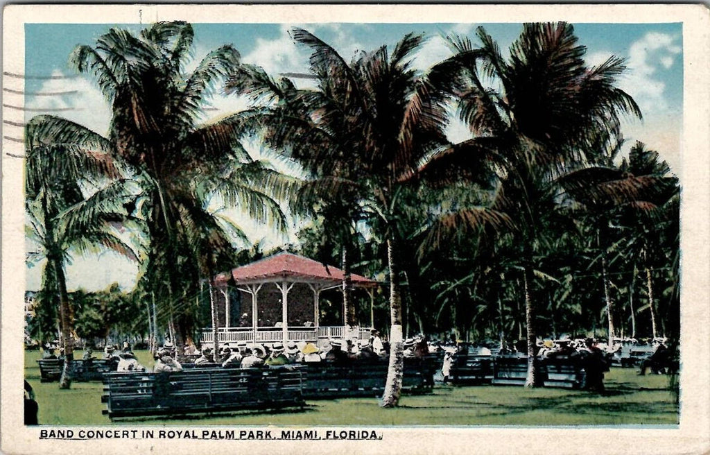 Postcard Band Concert in Royal Palm Park Miami Florida 1936 PM Crandon-Hunter