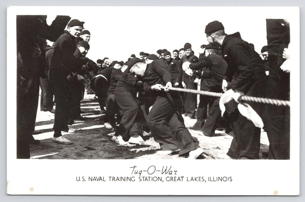 RPPC Tug-O-War US Naval Training Station Great Lakes Illinois Postcard