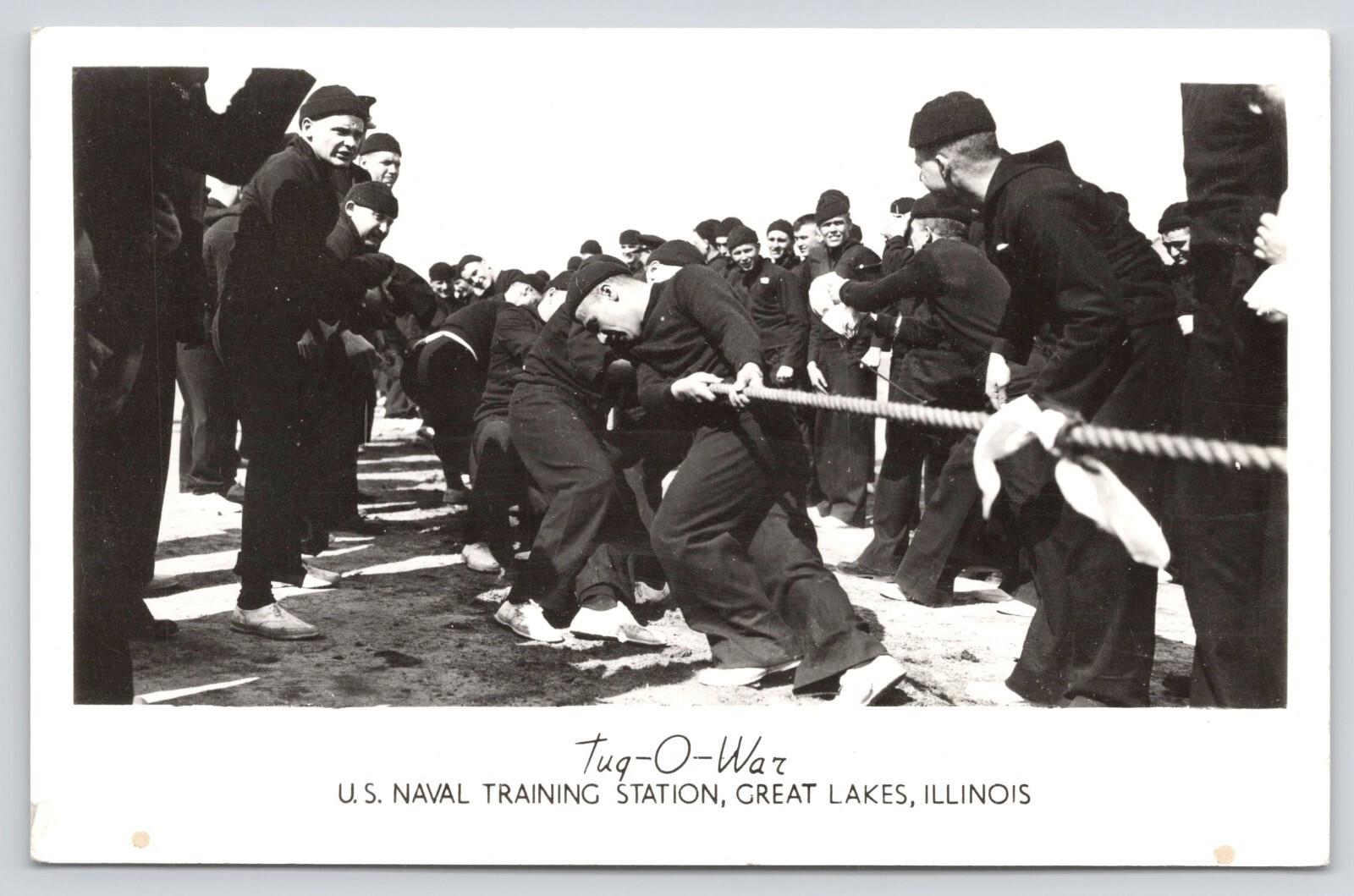 RPPC Tug-O-War US Naval Training Station Great Lakes Illinois Postcard