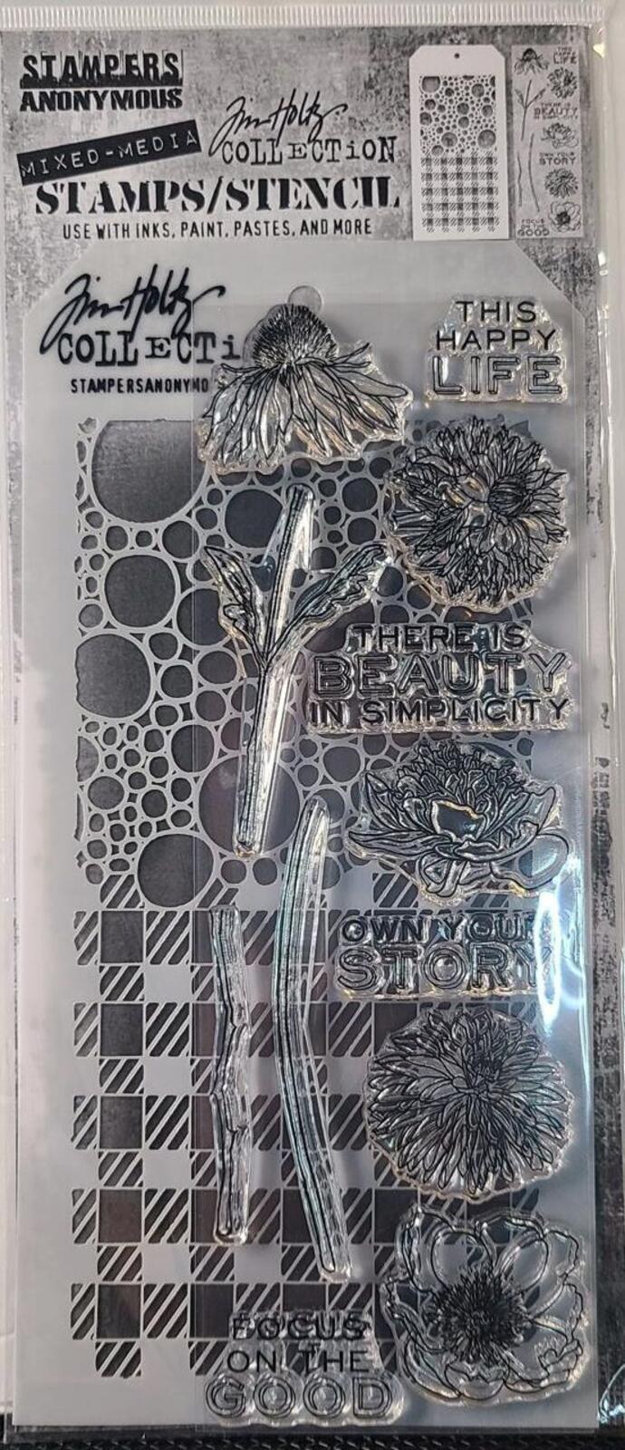 THMM124 Flower Garden Bubbles Gingham Tim Holtz Stamps Stencils Mixed Media
