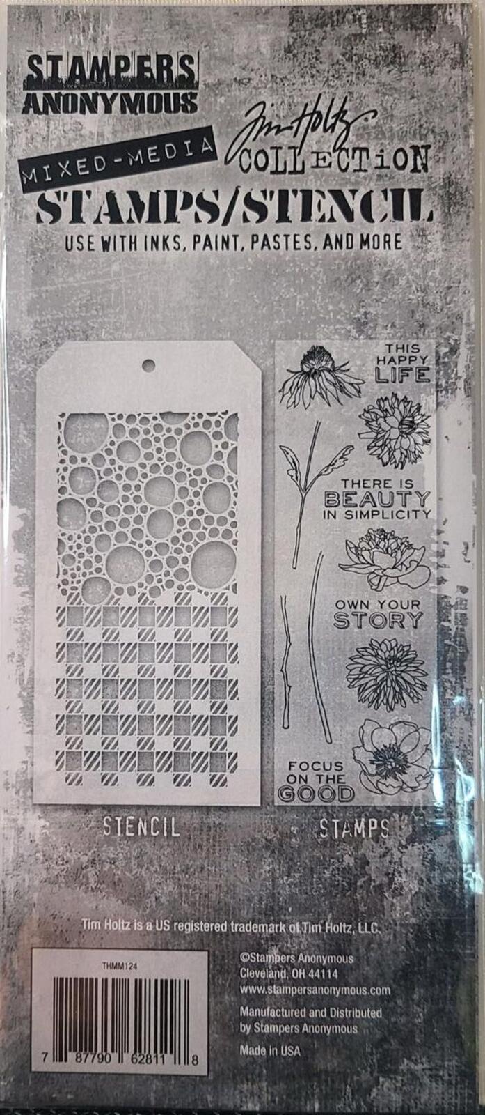 THMM124 Flower Garden Bubbles Gingham Tim Holtz Stamps Stencils Mixed Media