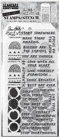 THMM162 Noteworthy Sayings Clear Stamp Rainbow & Ringer Stencil Set Tim Holtz