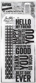 THMM140 Bold Sayings Clear Stamp Grid Dot & Diamonds Stencil Set Tim Holtz