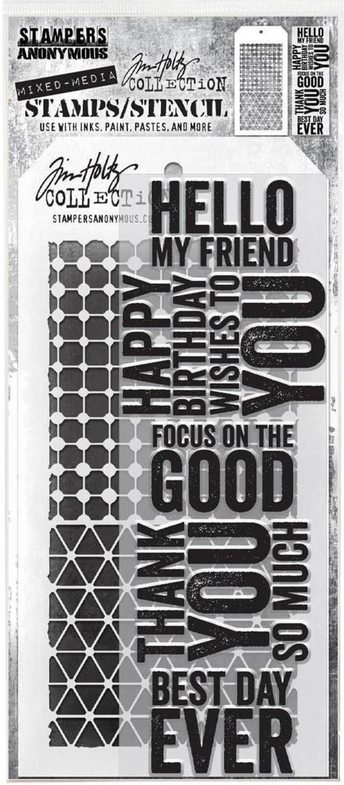 THMM140 Bold Sayings Clear Stamp Grid Dot & Diamonds Stencil Set Tim Holtz