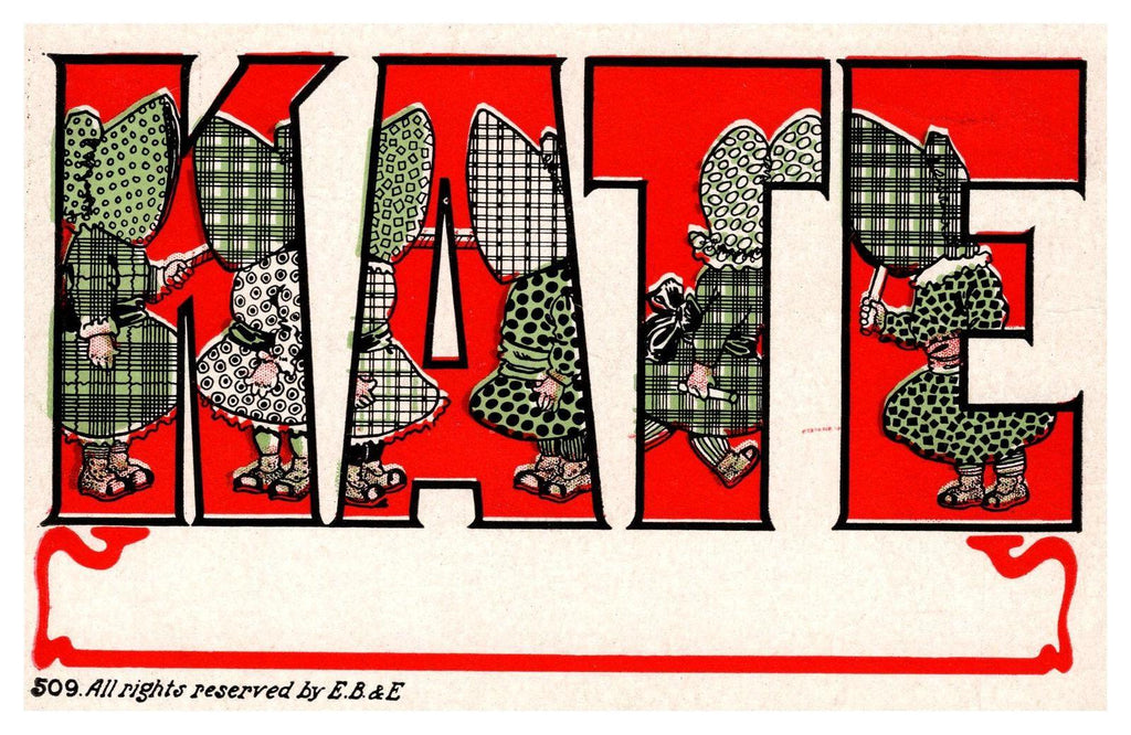 Larger Letter Kate Illustrated Postcard with Red Lettering Undivided Unposted