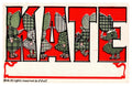 Larger Letter Kate Illustrated Postcard with Red Lettering Undivided Unposted