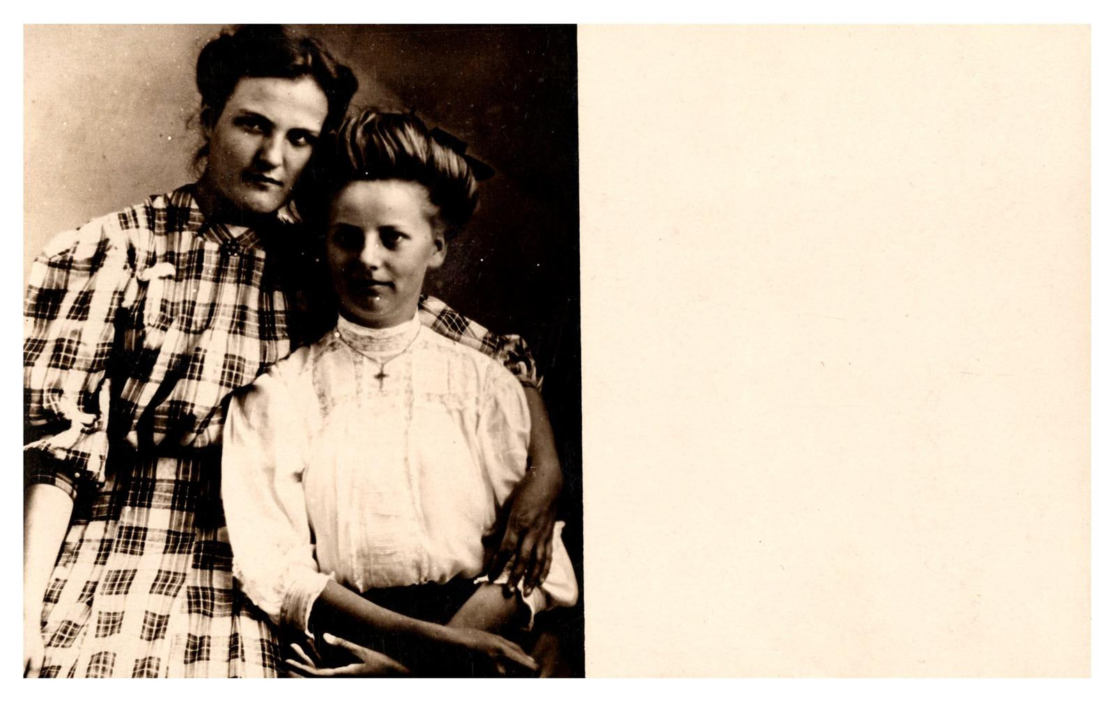 RPPC Black and White Postcard Featuring Two Women in Period Clothing